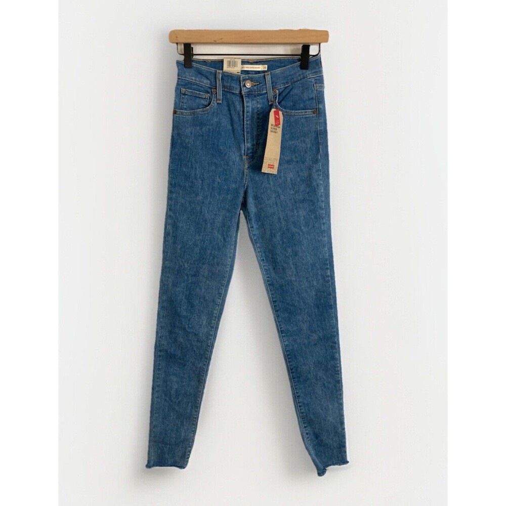Levis Mile High Super Skinny Jeans Womens 26 Blue Raw Hem Stretch High Rise